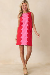 Mod About You Red & Pink Cotton Contrast Scallop Mini Dress