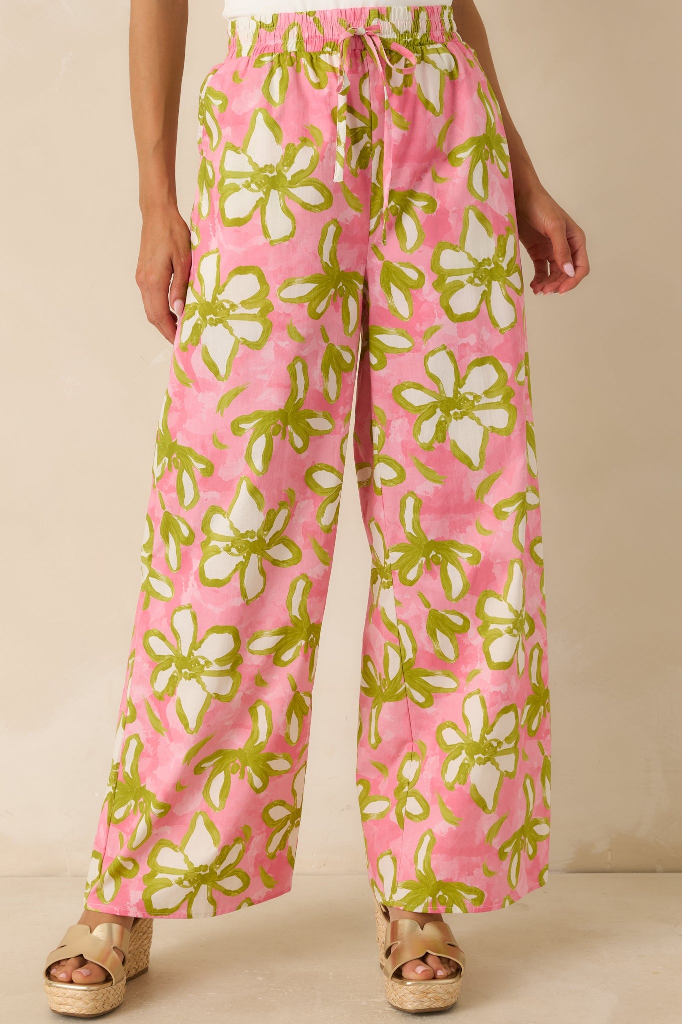 Flower Power Move Pink Floral Cotton Wide Leg Pants