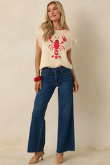 Just a Pinch Ivory Multi Knit Sleeveless Lobster Sweater