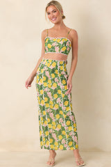 Sweetest in the Grove Yellow Multi Lemon Blossom Maxi Skirt