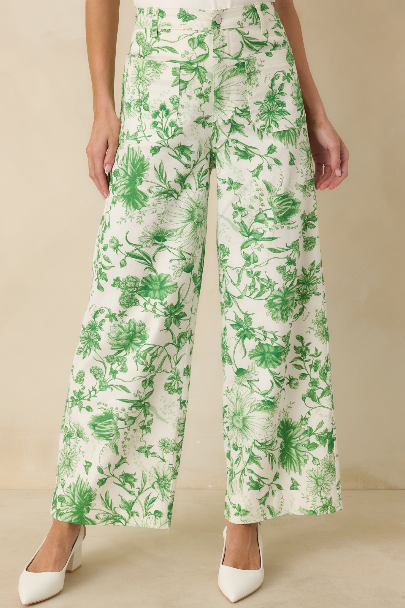 Grow Your Own Way Green Floral Print Cotton Wide Leg Pants