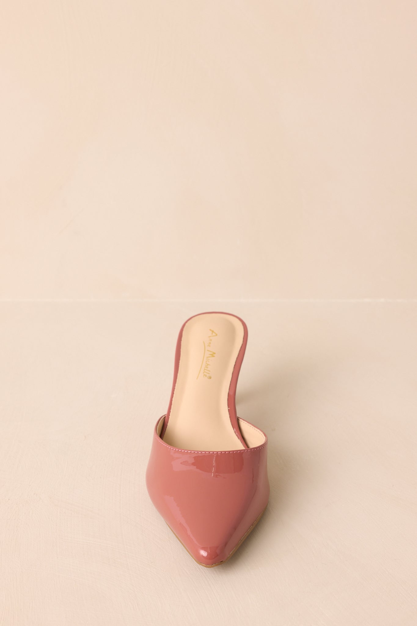 Here We Are Rose Pink Patent Faux Leather High Heel Mules