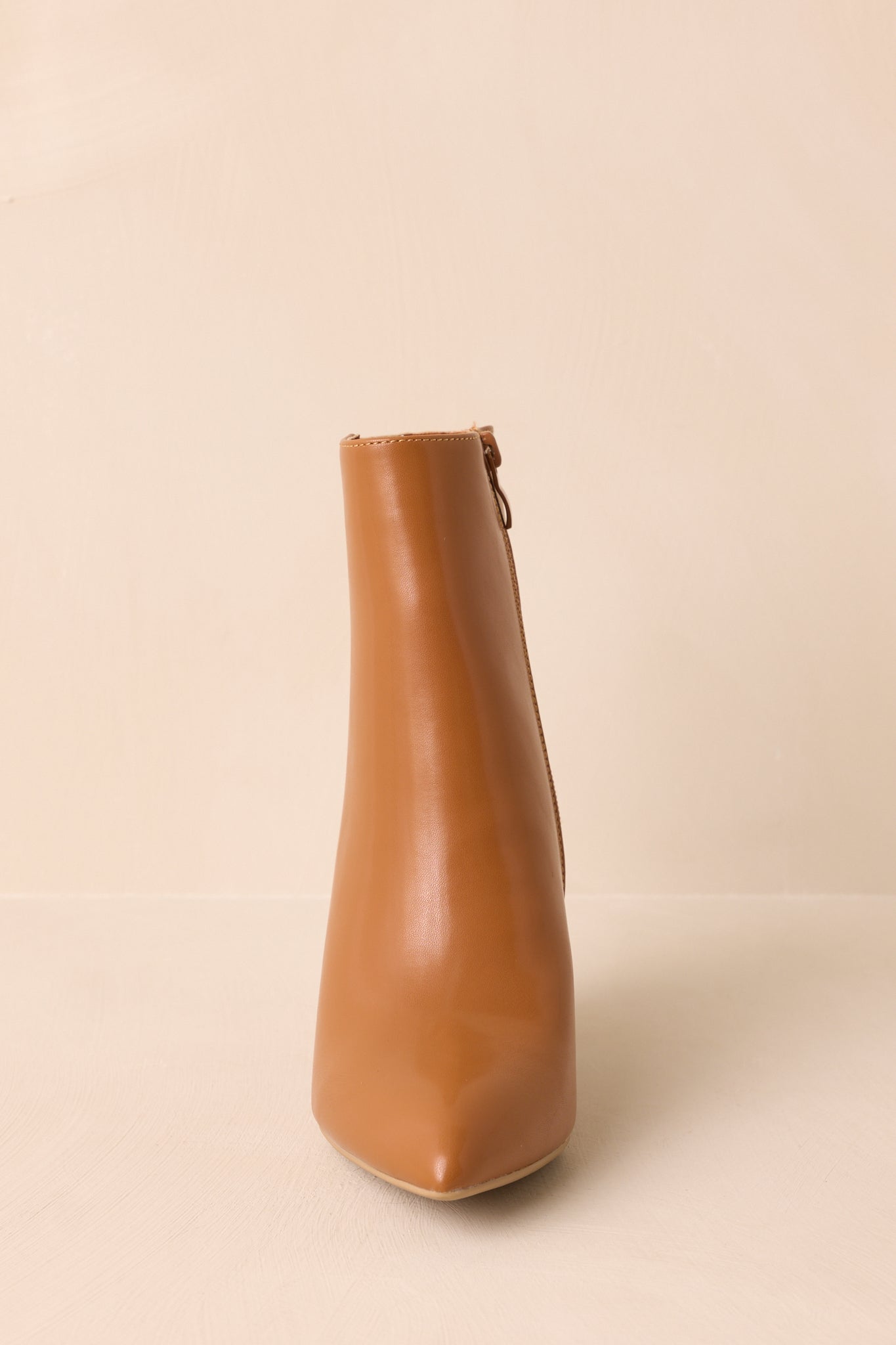 From Here On Caramel Brown Faux Leather Block Heel Ankle Boots