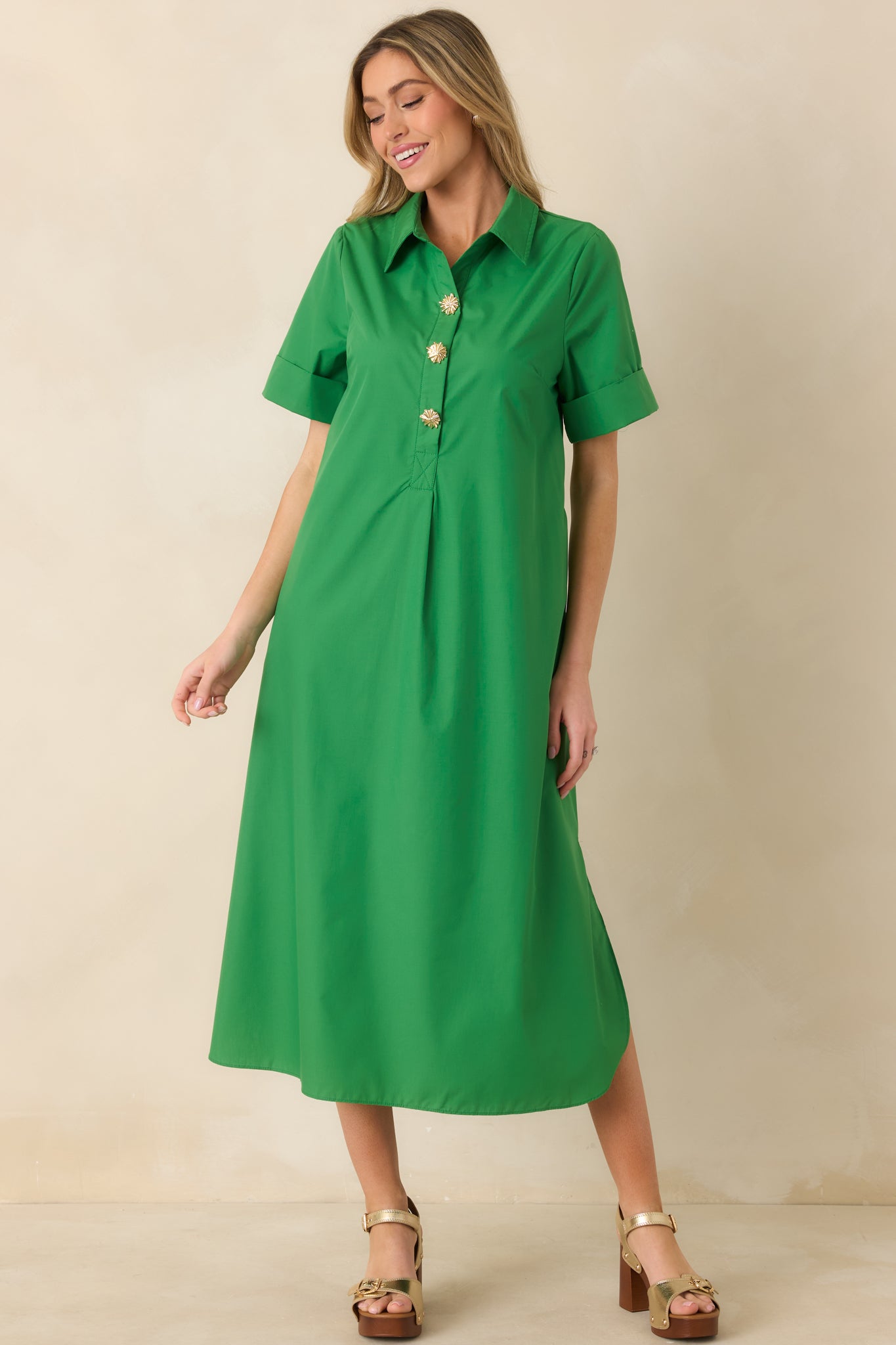 Read the Signs Green Short Sleeve Maxi Dress