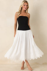 It's a Classic Black & White Cotton Eyelet Strapless Midi Dress