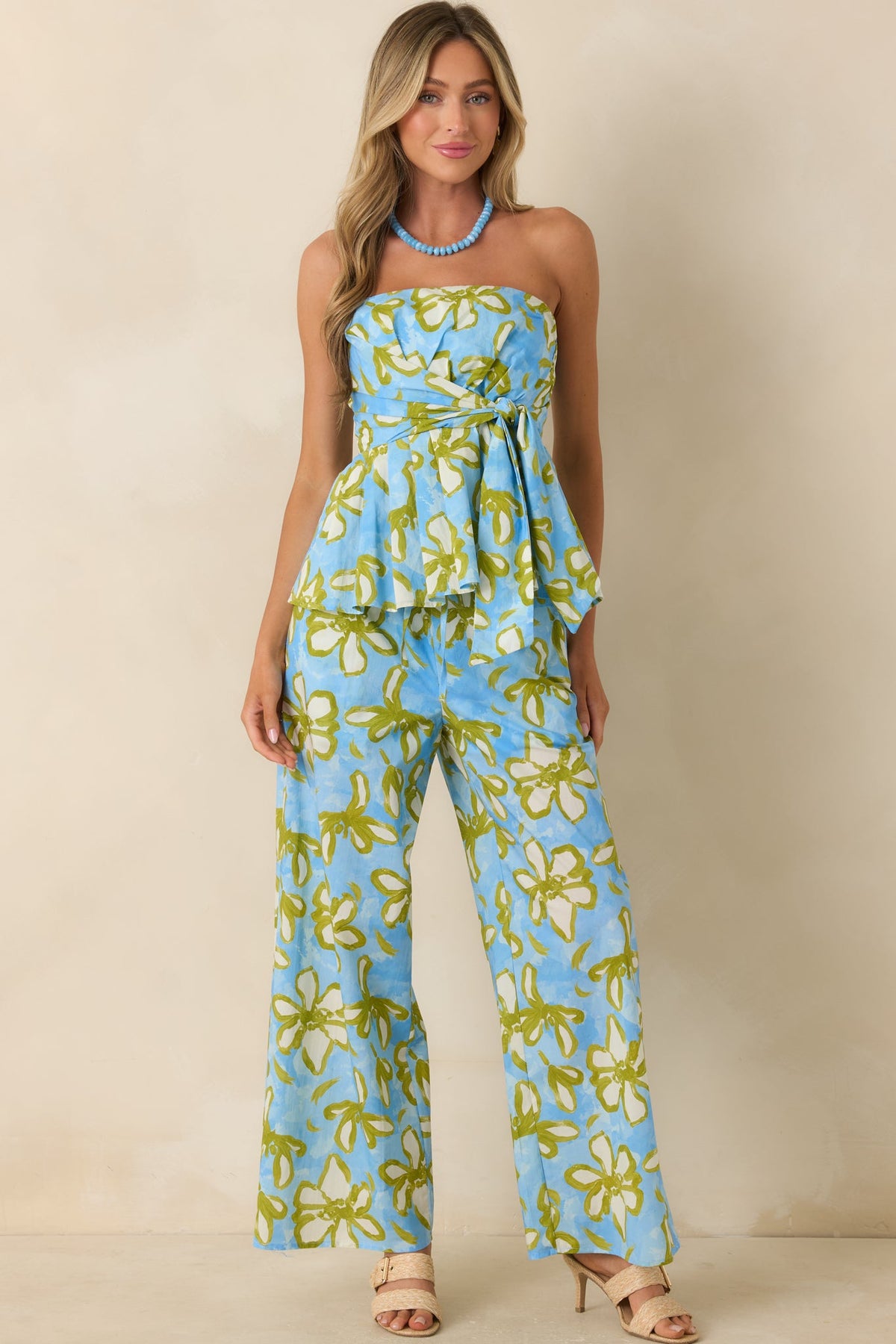 Flower Power Move Blue Floral Cotton Peplum Top