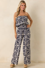 Say the Word Ivory & Navy Printed Wide Leg Jumpsuit