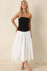 It's a Classic Black & White Cotton Eyelet Strapless Midi Dress