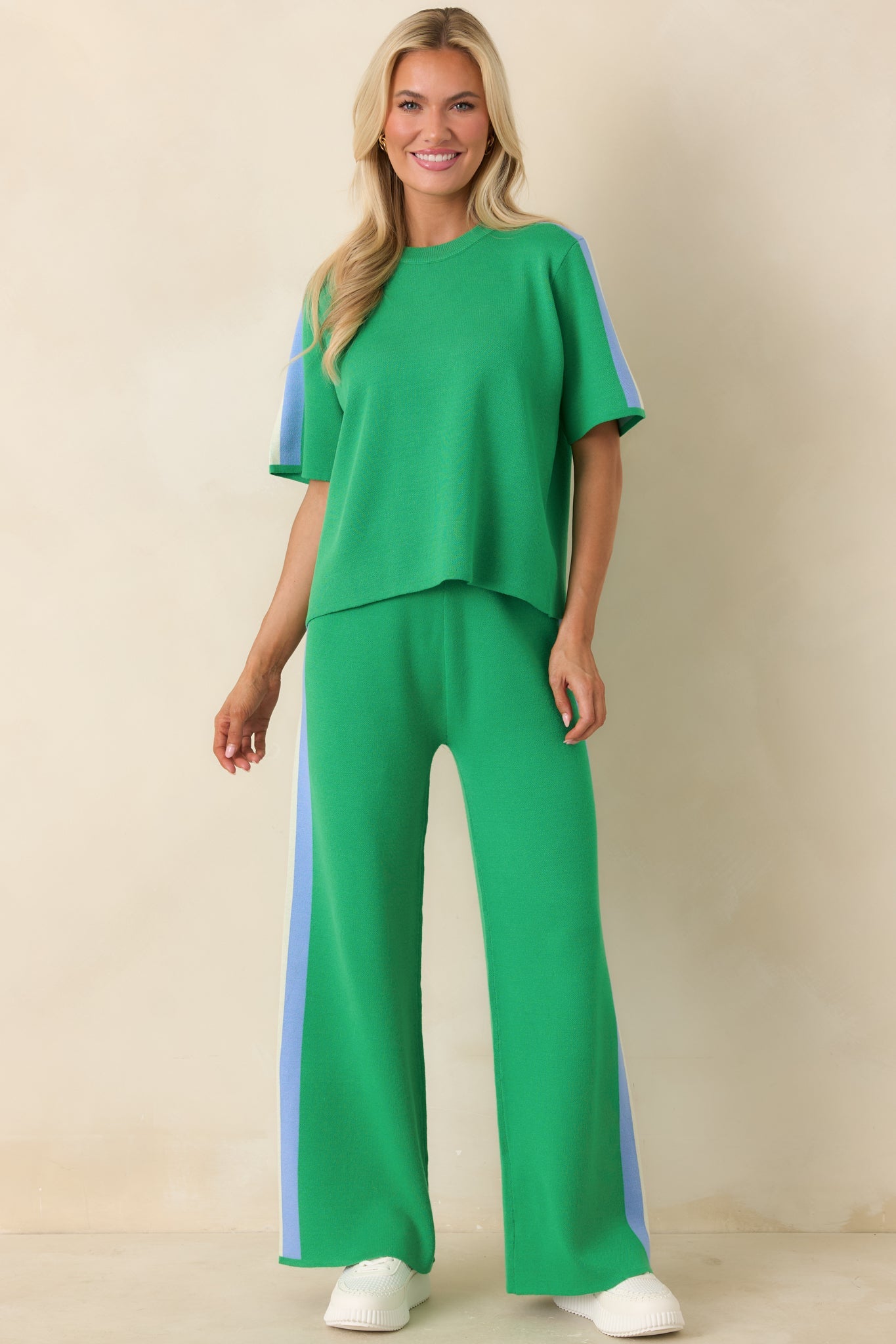 I'm Into It Green Multi Knit Stripe Wide Leg Pants