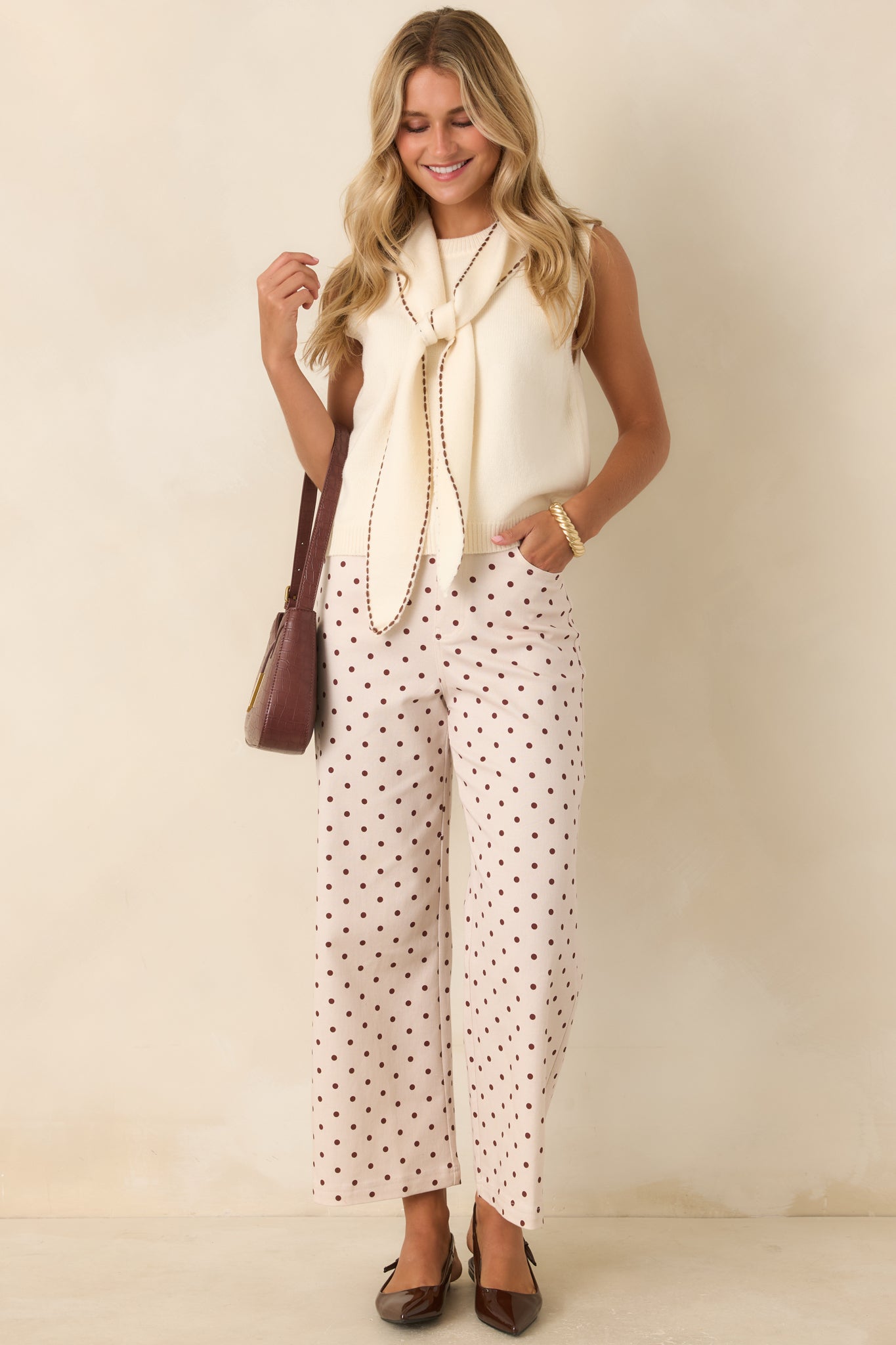 A Spot of Style Ivory & Brown Polka Dot Cotton Pants