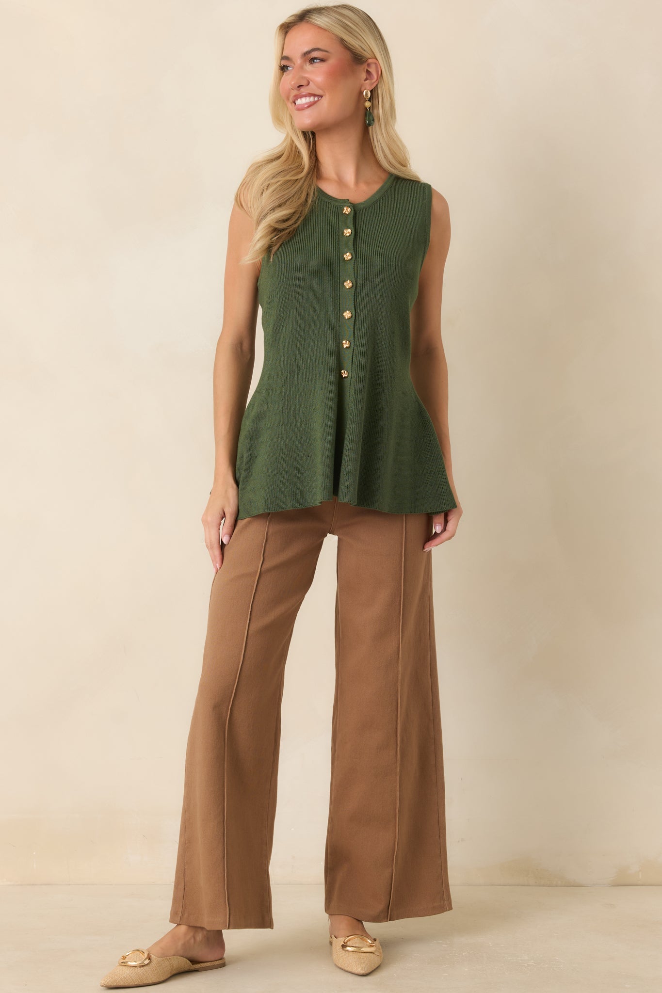 Business & Pleasure Camel Brown Cotton Wide Leg Cropped Pants