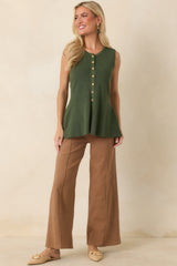 Business & Pleasure Camel Brown Cotton Wide Leg Cropped Pants