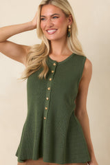 Everything in Place Olive Green Knit Peplum Top