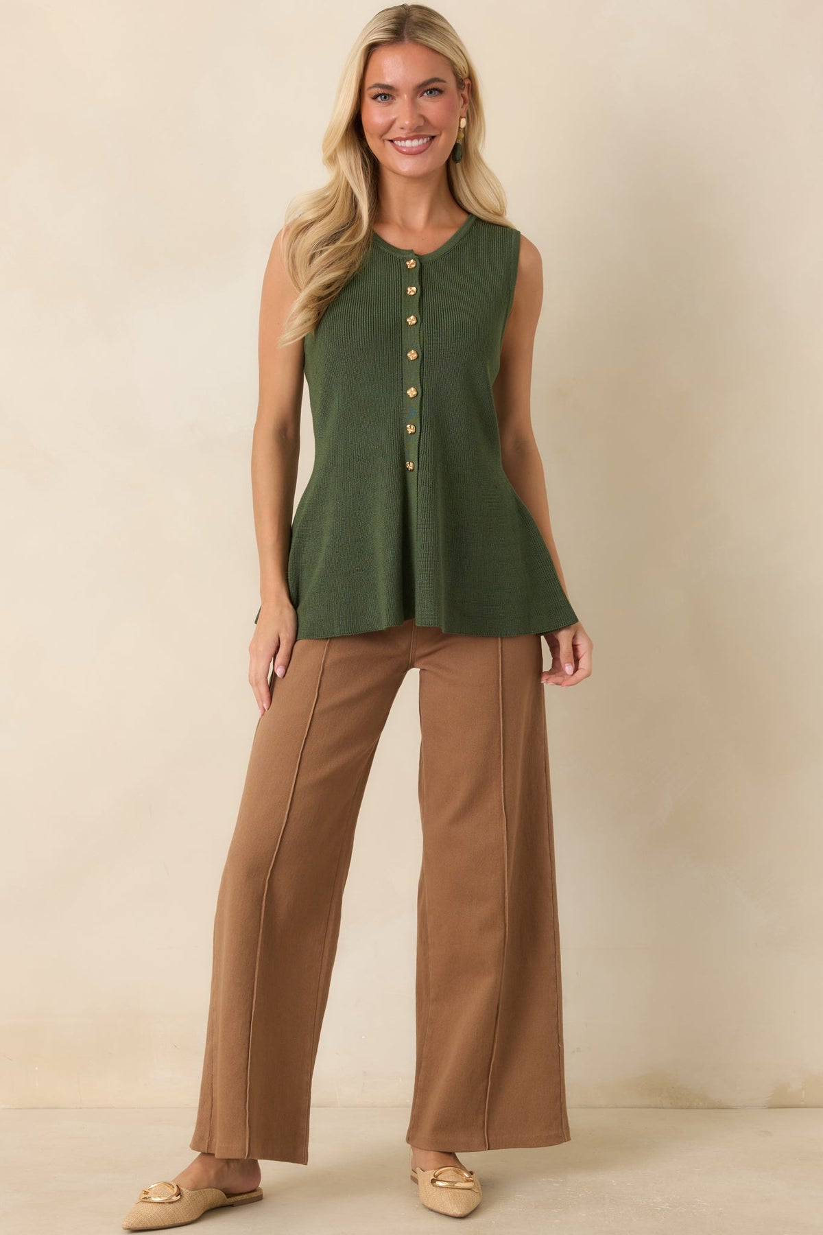 Everything in Place Olive Green Knit Peplum Top