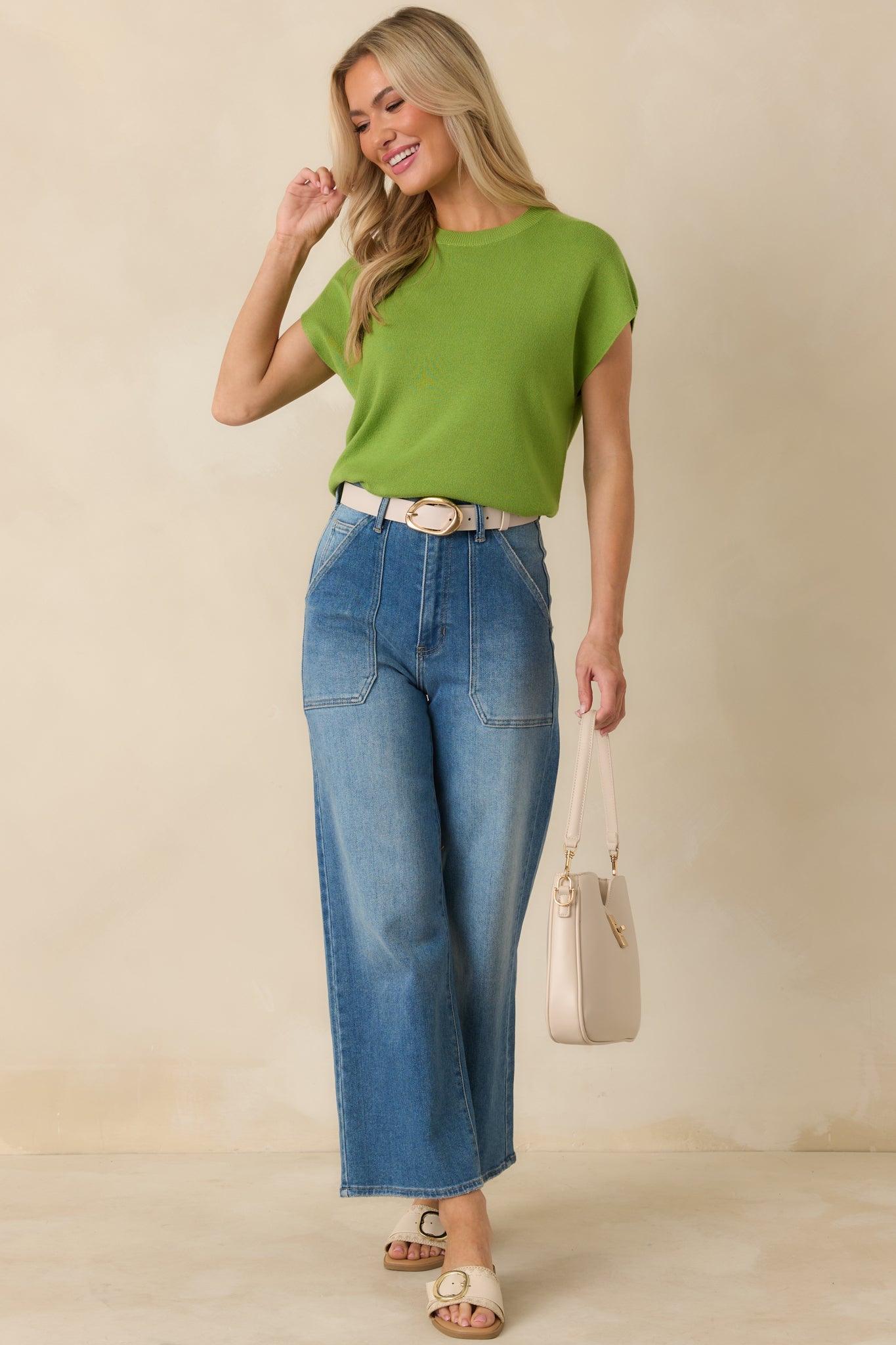Good Things Ahead Lime Green Knit Short Sleeve Sweater