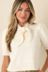 Tied Up Beautifully Ivory Knit Tie Neck Top