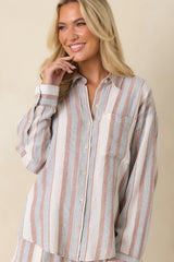 Z Supply The Perfect Beige & Green Stripe Button Up Top