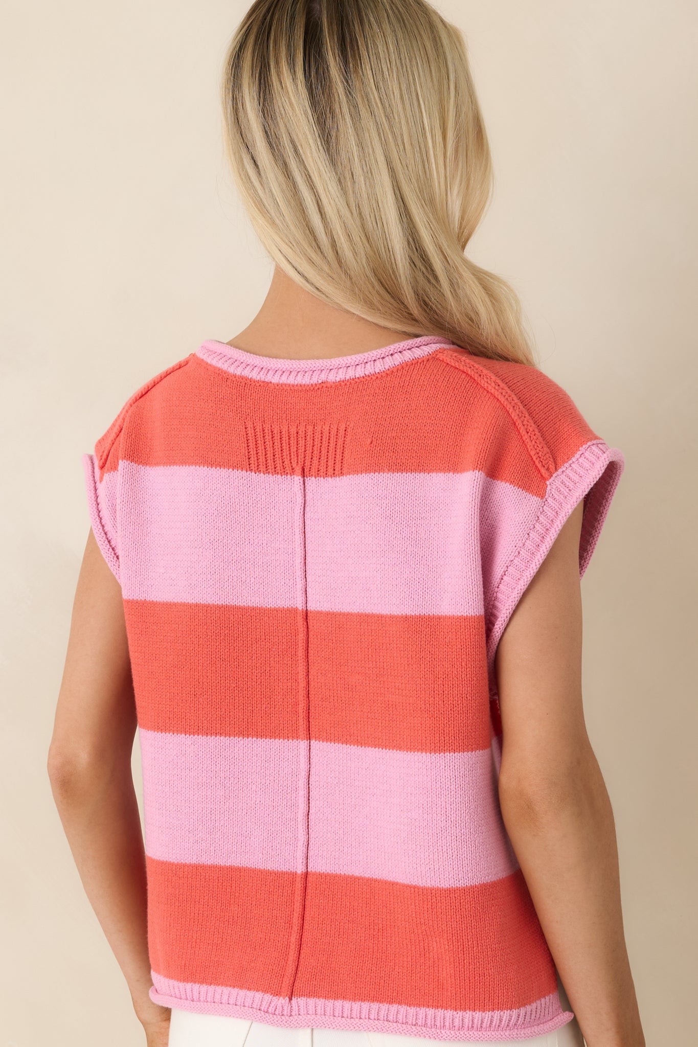 All In A Day Pink & Poppy Red Stripe Knit Top