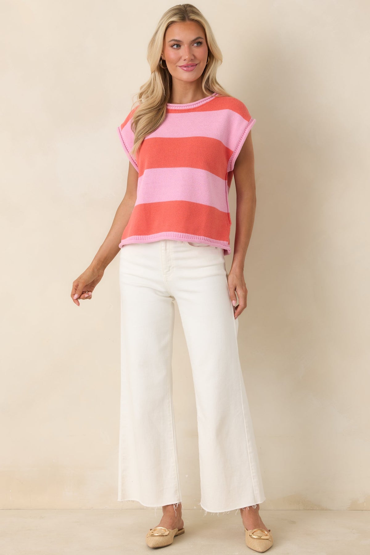All In A Day Pink & Poppy Red Stripe Knit Top