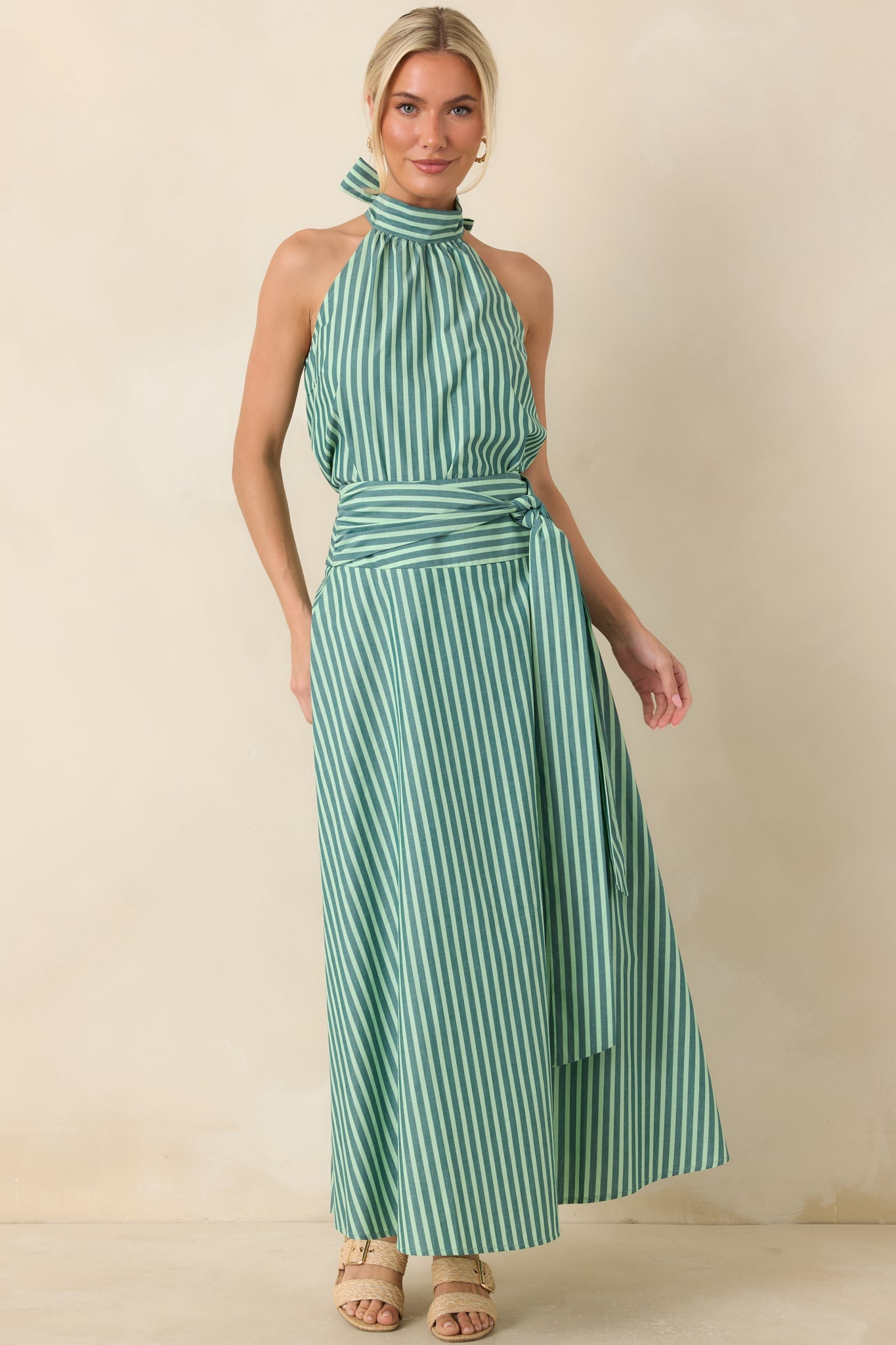 FRNCH Carmine Green Stripe Cotton Maxi Skirt