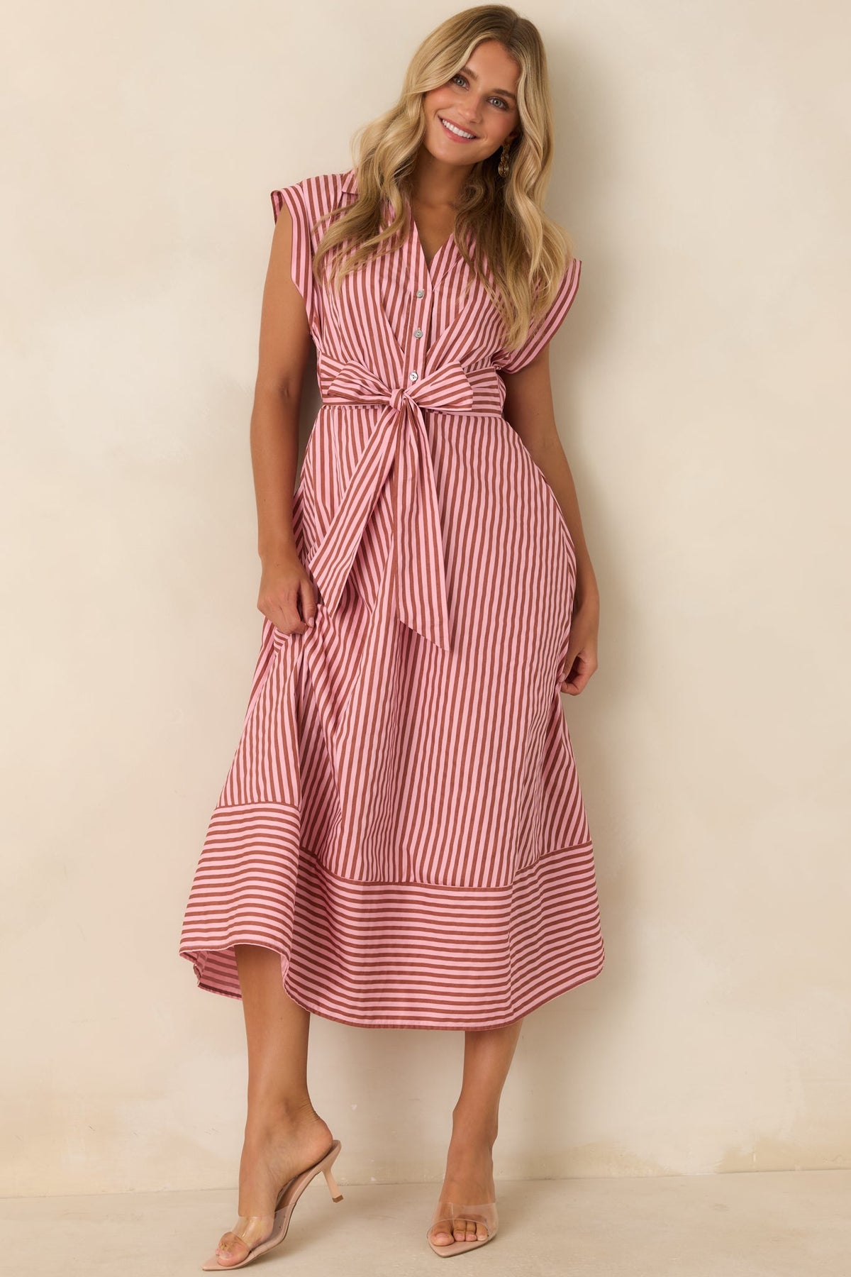 Lunch on the Riviera Pink Stripe Cotton Midi Dress