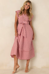 Lunch on the Riviera Pink Stripe Cotton Midi Dress
