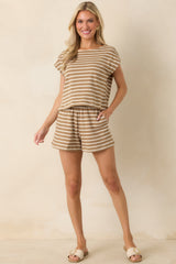 Z Supply Tilly Taro Brown Cotton Stripe Short