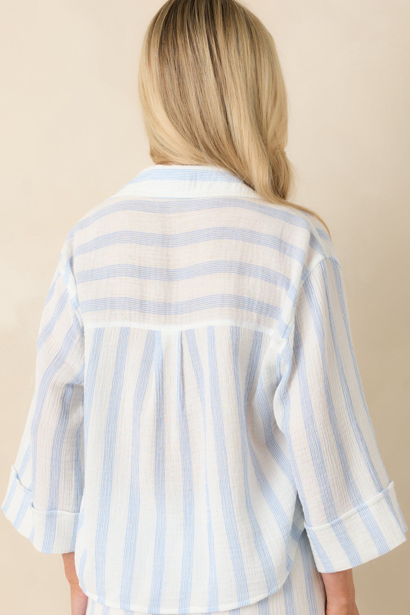 Z Supply Helena Ivory & Blue Stripe Cotton Gauze Button Up
