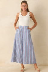 Prosperina Deitrich Blue & Red Stripe Wide Leg Cotton Blend Pants