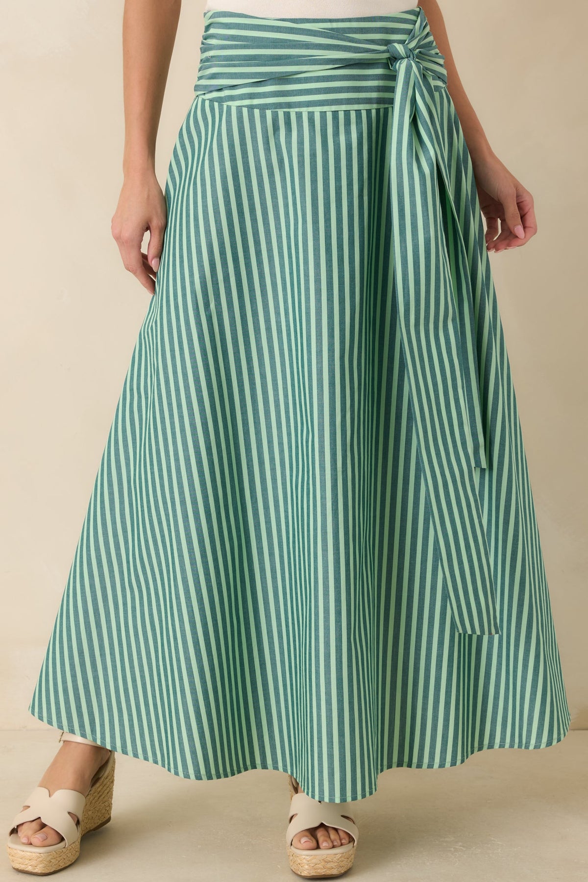 FRNCH Carmine Green Stripe Cotton Maxi Skirt