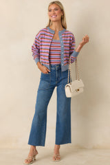 FRNCH Adria Light Blue Multi Stripe Cardigan