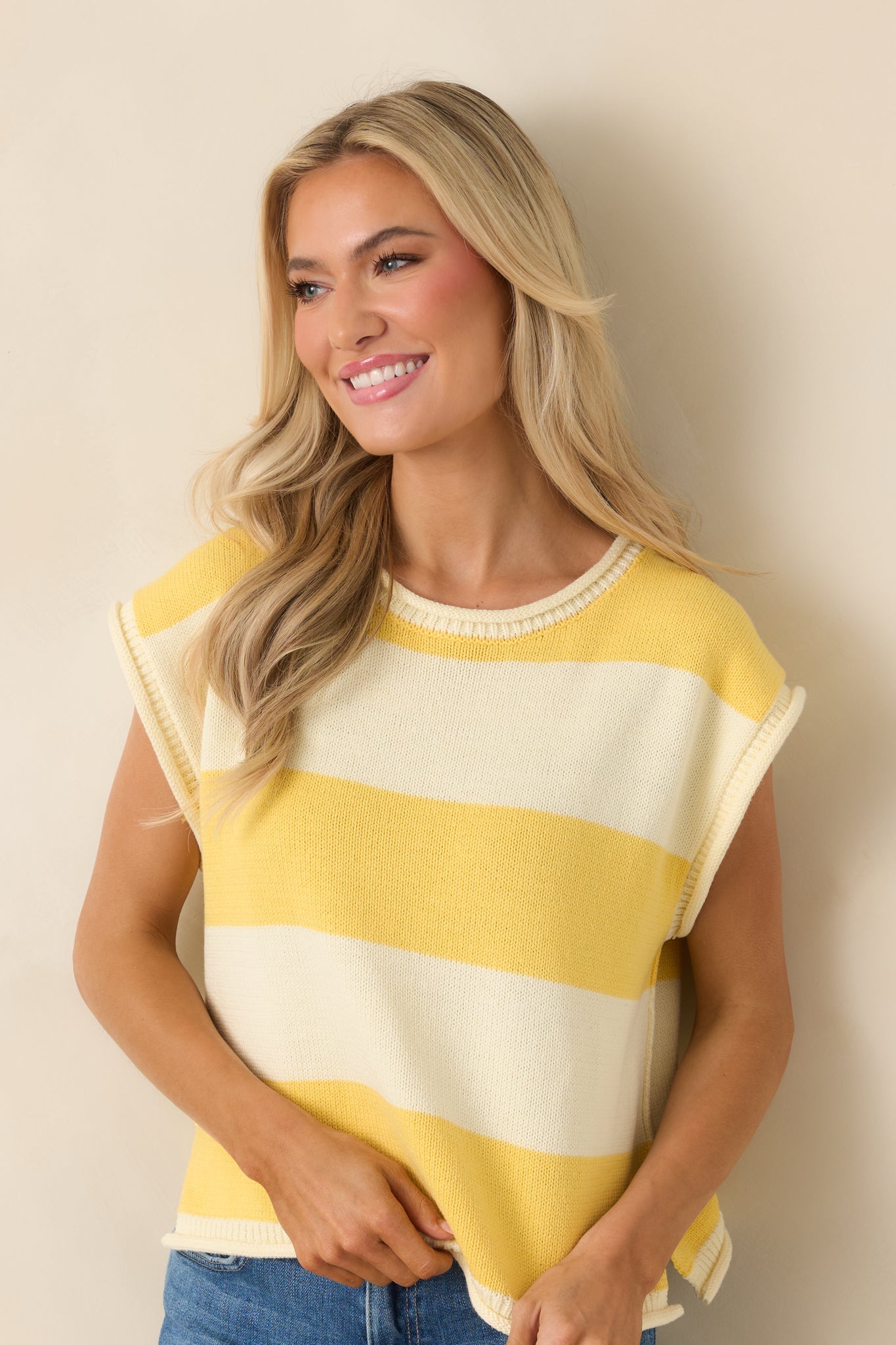 All In A Day Yellow & Ivory Stripe Knit Top