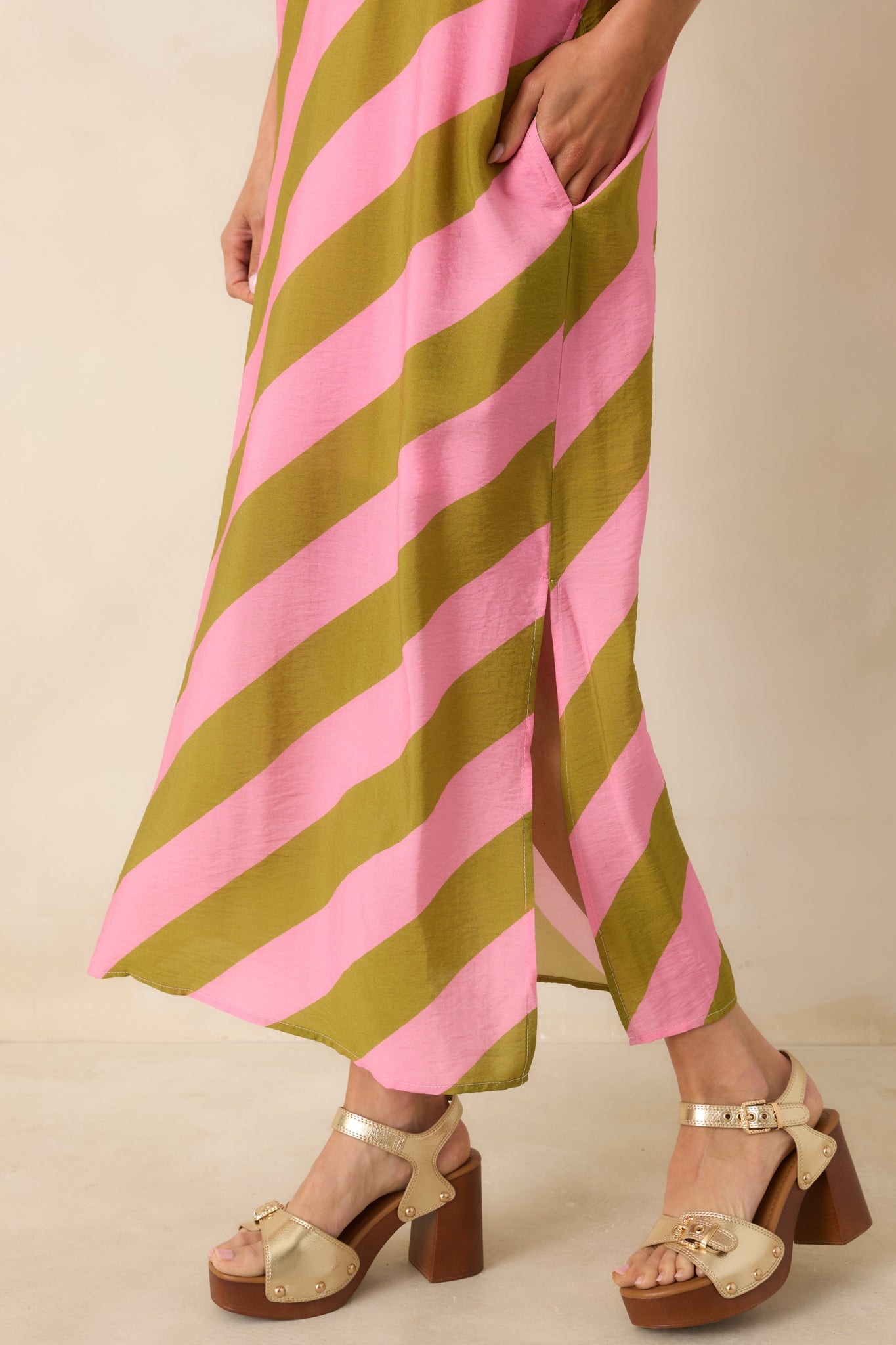 Pretty Persuasive Pink & Olive Green Stripe Maxi Dress