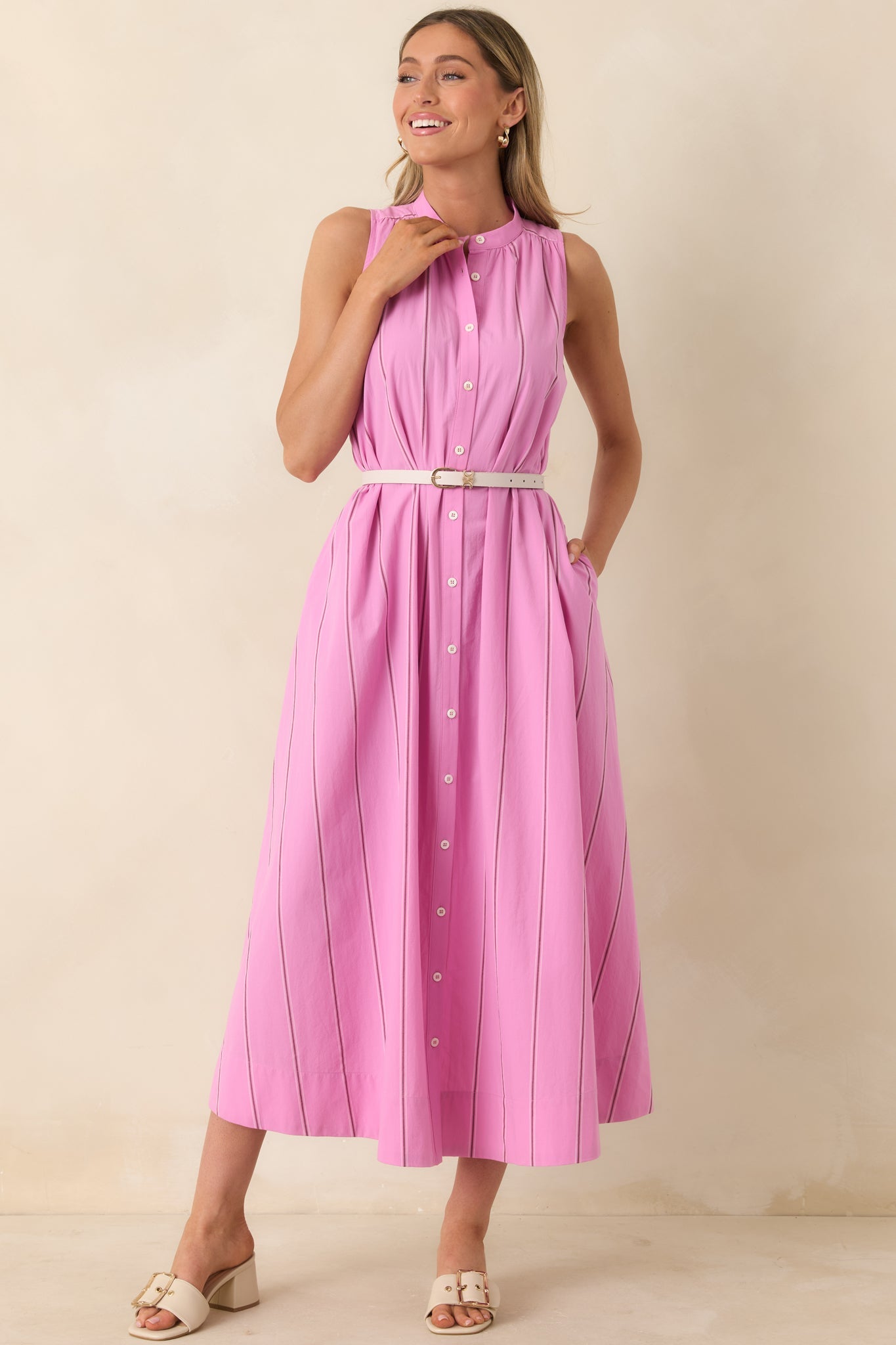 FRNCH Teahupoo Pink Stripe Cotton Maxi Dress