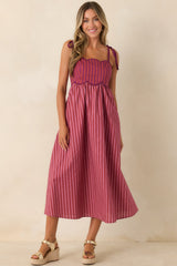 Wrong Place, Right Time Plum & Burgundy Stripe Cotton Midi Dress