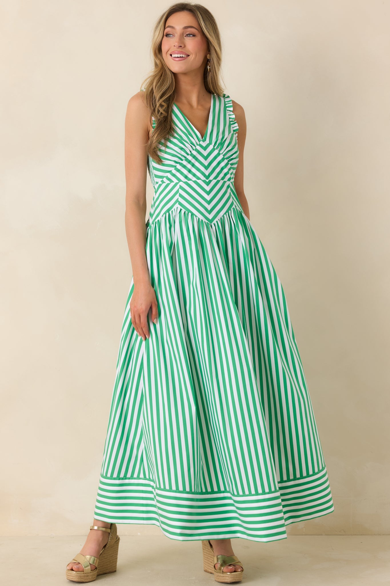 It's a Good Thing Green Stripe Cotton Blend Sleeveless Maxi Dress