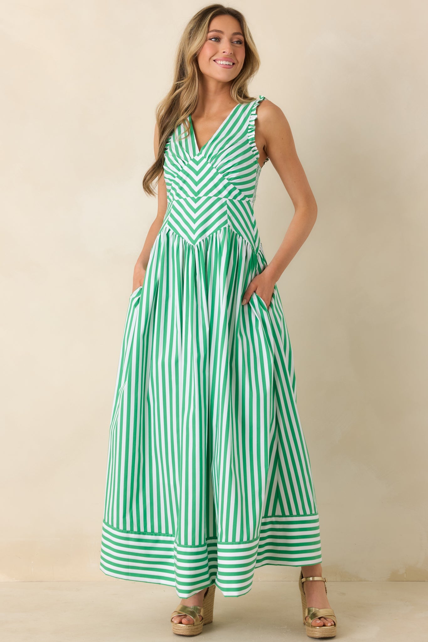 It's a Good Thing Green Stripe Cotton Blend Sleeveless Maxi Dress