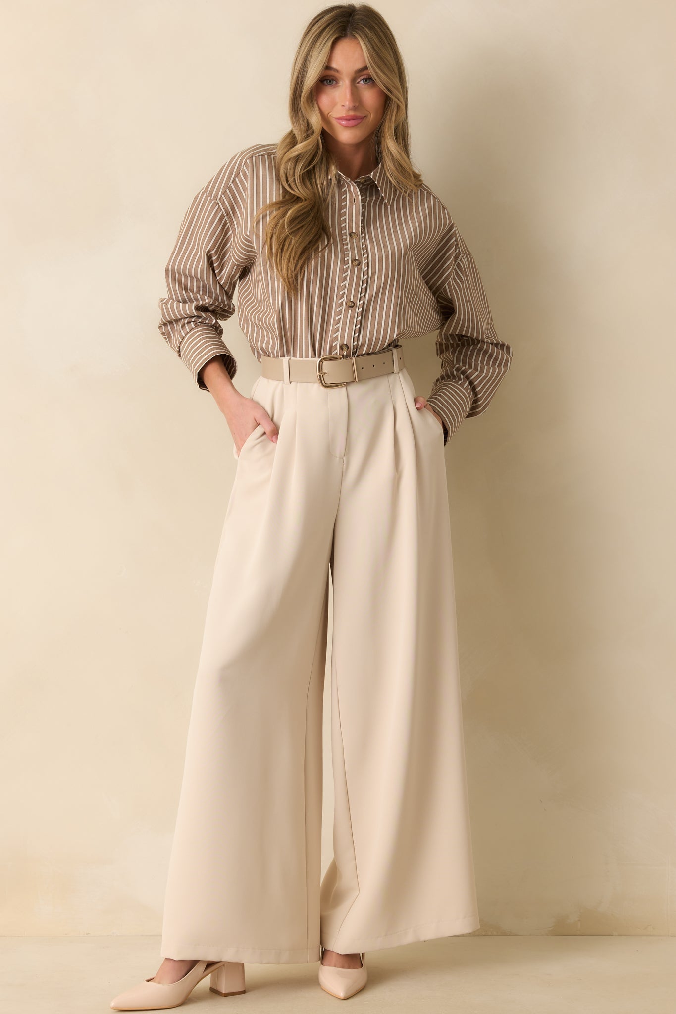 Just What You Wanted Mocha Brown Stripe Cotton Button Up Shirt