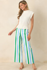 Making It Bright Blue Multi Striped Wide Leg Pants