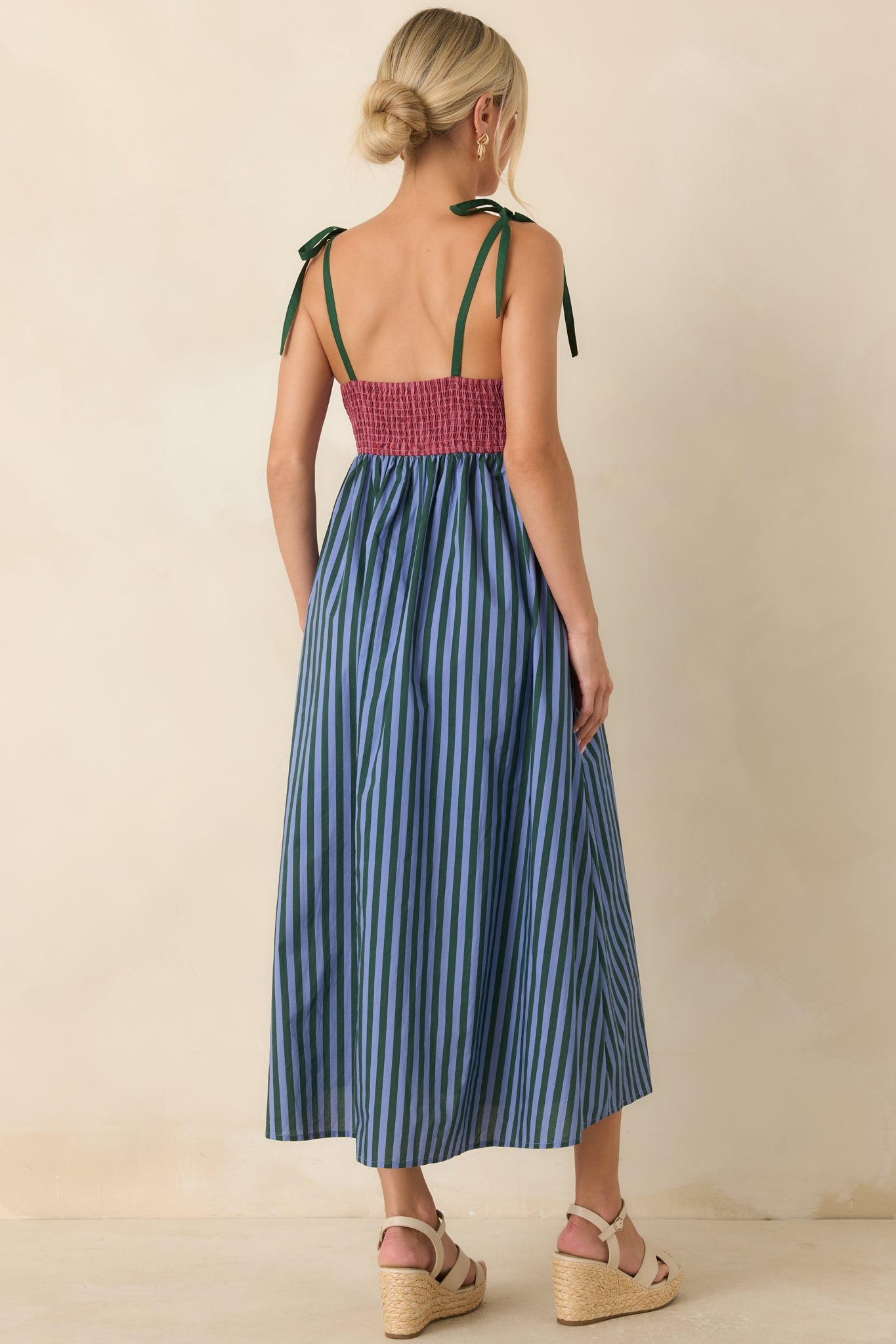Wrong Place, Right Time Blue & Burgundy Stripe Cotton Midi Dress