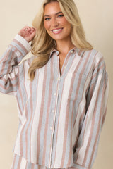 Z Supply The Perfect Beige & Green Stripe Button Up Top