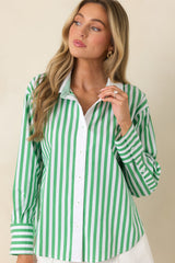 Above Par Green Stripe Cotton Blend Contrast Collar Shirt