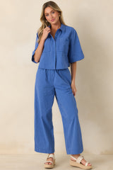 FRNCH Anna Electric Blue Cotton Stripe Shirt