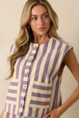 FRNCH Lilac Striped Button Up Sagan Vest