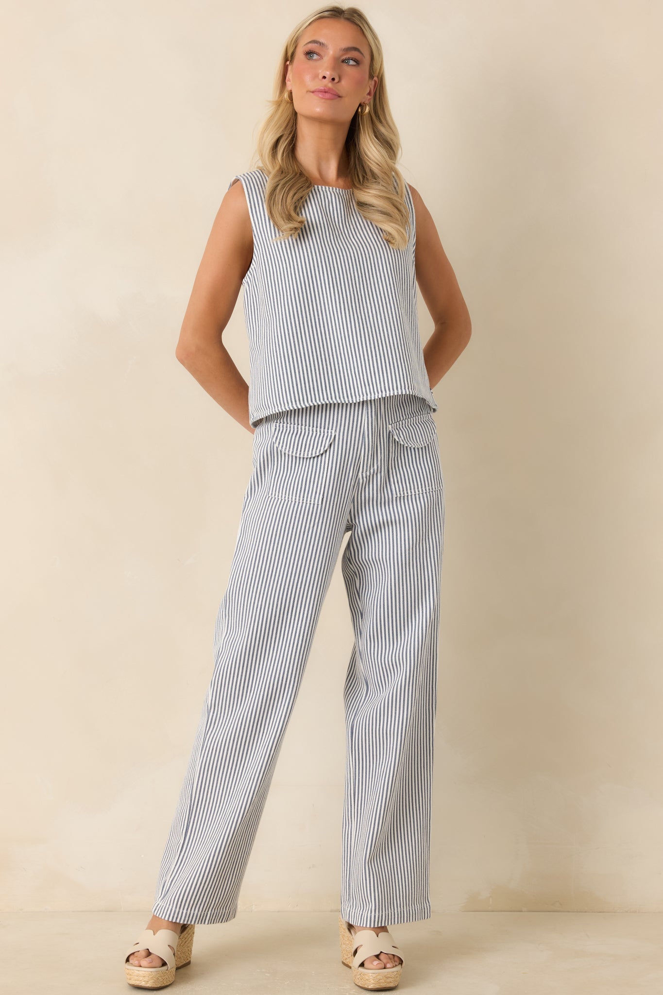 Ticket to Anywhere Blue Stripe Wide Leg Pants