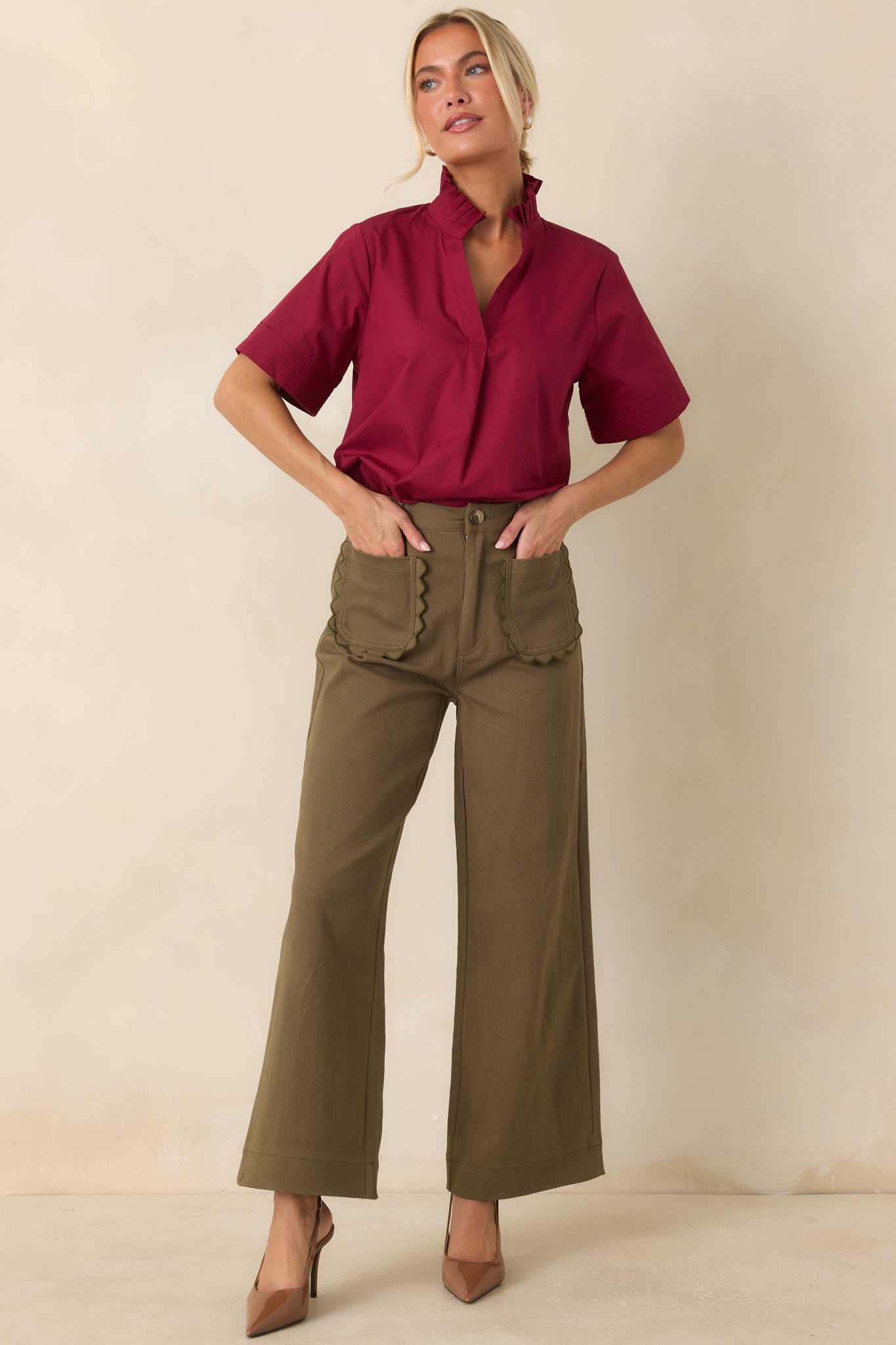 Memories Made Olive Green Cotton Wide Leg Pants