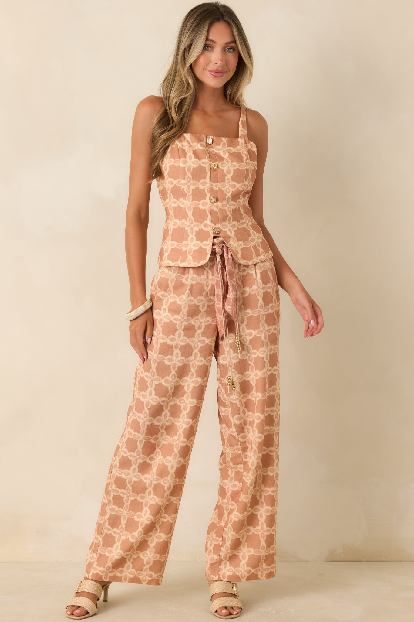 Write Me Back Tan & Ivory Printed Sleeveless Top