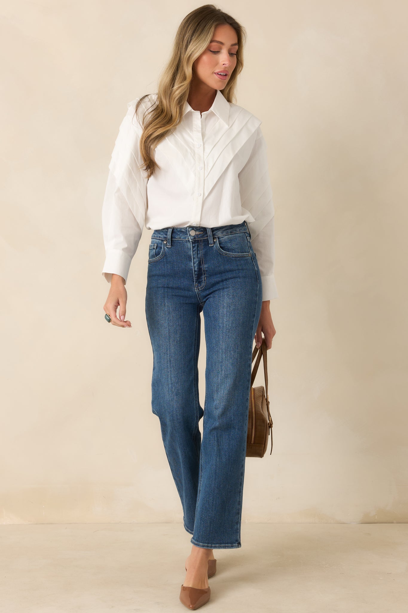 From Every Angle White Cotton Pleated Shoulder Button-Up Blouse