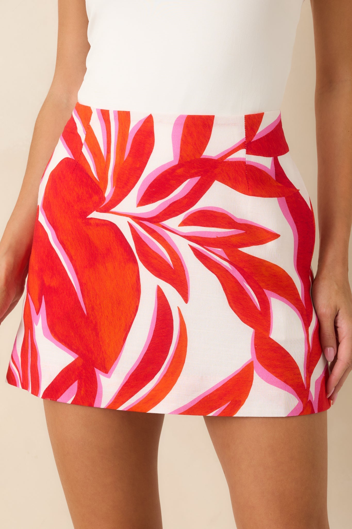 MINKPINK Ravelo Red Palm Print Mini Skirt