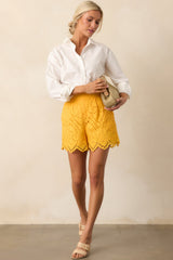 Perfect Fit Sunflower Yellow Cotton Embroidered Eyelet Shorts